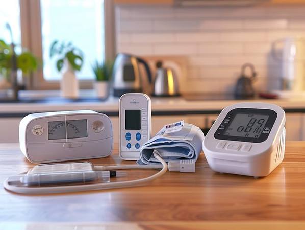 Home medical monitoring devices on a kitchen counter