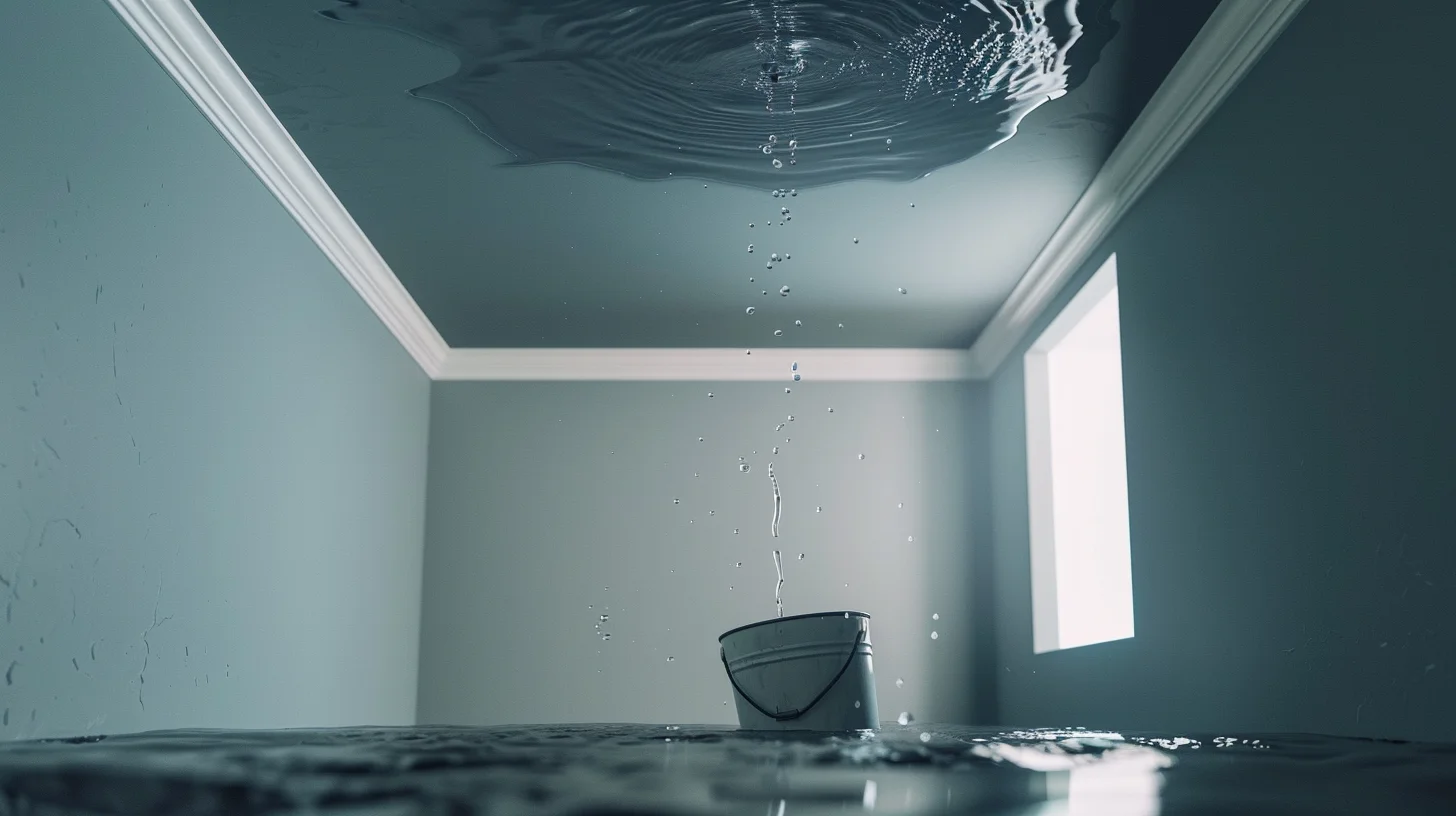 Water damage from roof leak requiring immediate attention